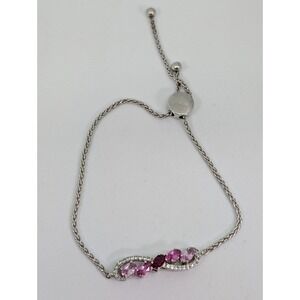 925 STERLING SILVER‎ LARIAT BRACELET W/ LAB CREATED RUBY ADJUSTABLE